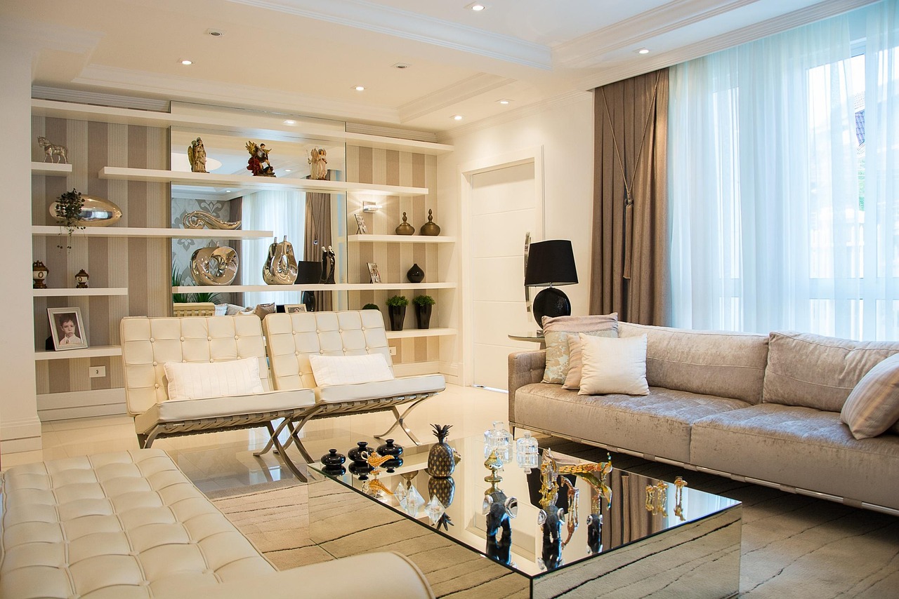 Bright living room with a glossy floor and a sectional sofa